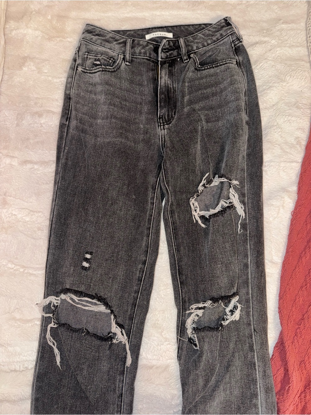 PacSun Black Washed Distressed Straight-Leg Jeans